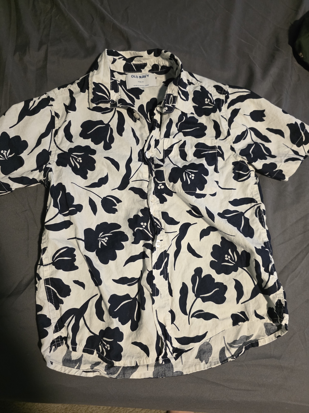 Old Navy White Short-Sleeve Button-Down with Navy Floral Print